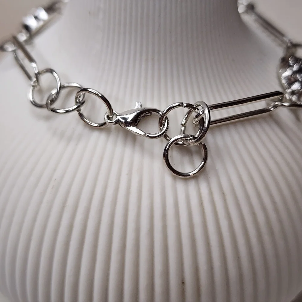 Vintage Style Silver Rose Paperclip Chain Bracelet